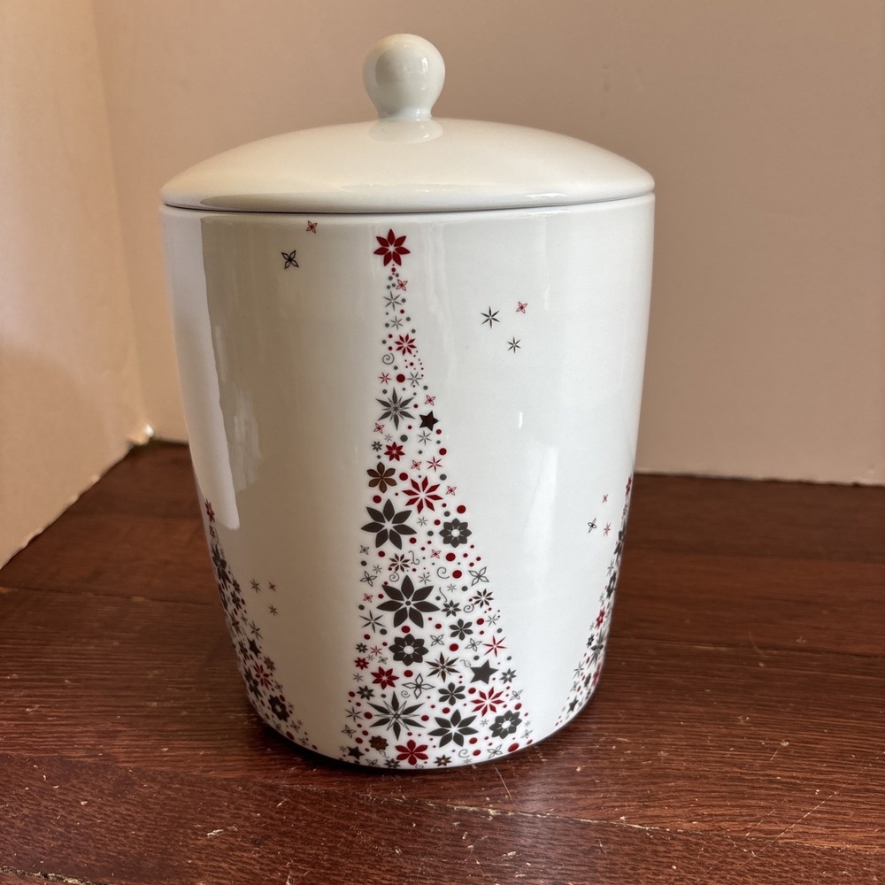 HOLIDAY TREE LINZER BY FOOD NETWORK COOKIE JAR LIDDED CANISTER EC